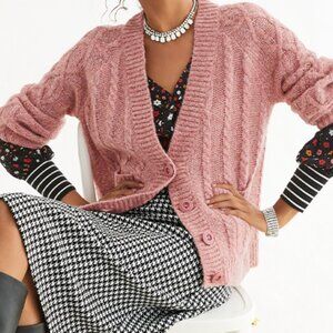 Cabi 4065 Confection Cardigan, Pink Sweater, Cable Knit Oversized Bulky XL